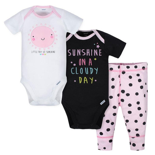 3-Piece Baby Girls Sunshine Bodysuits & Pant Set